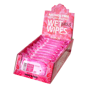 ALCOHOL FREE WET WIPES ROSE OF BULGARIA hands and face