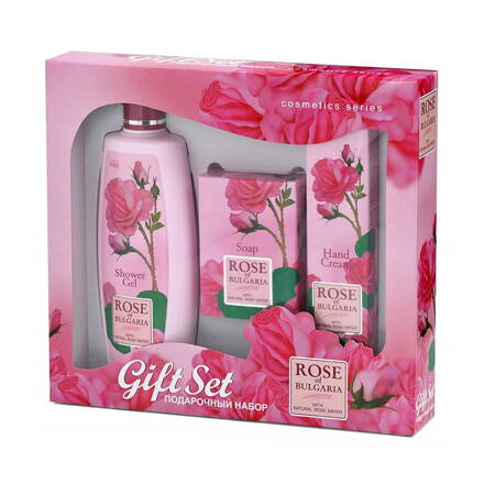 Rosenwasser Geschenkset für Frauen - Duschgel 330ml, Handcreme 75ml und Rosenseife 100gr